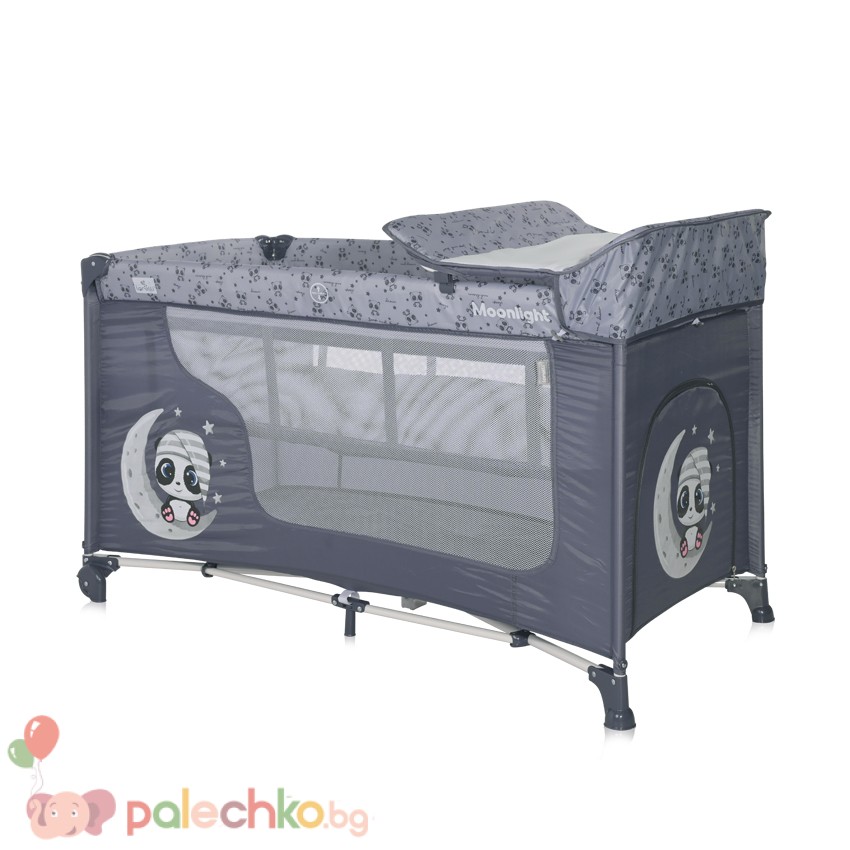 Бебешка кошара две нива Lorelli Moonlight Cool Grey Pandas
