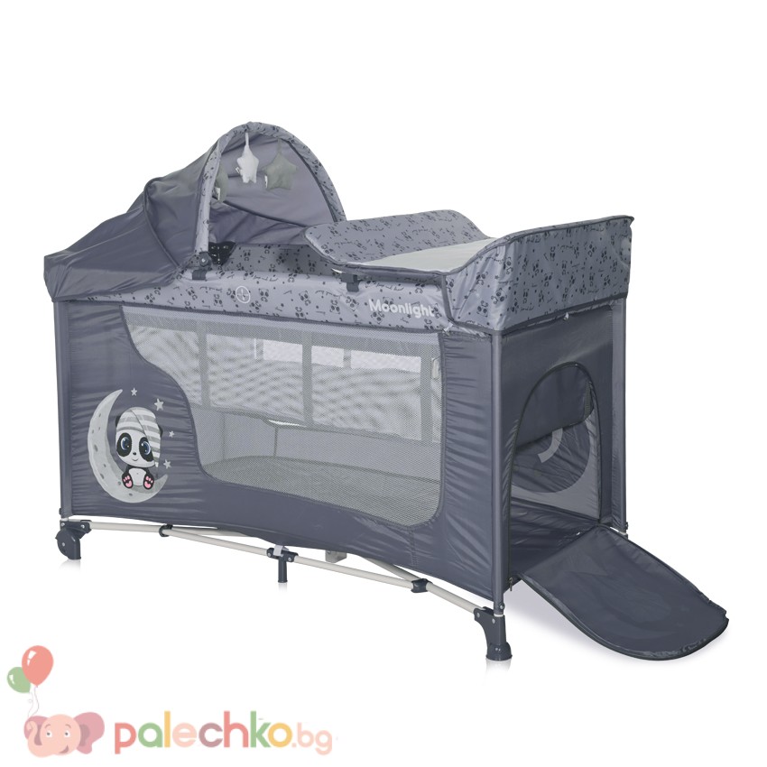 Бебешка кошара две нива Lorelli Moonlight Plus Cool Grey Pandas - Image 3