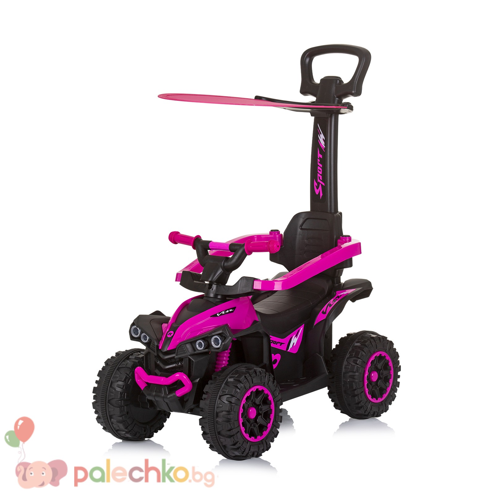 Кола за яздене с дръжка Chipolino ATV Розова