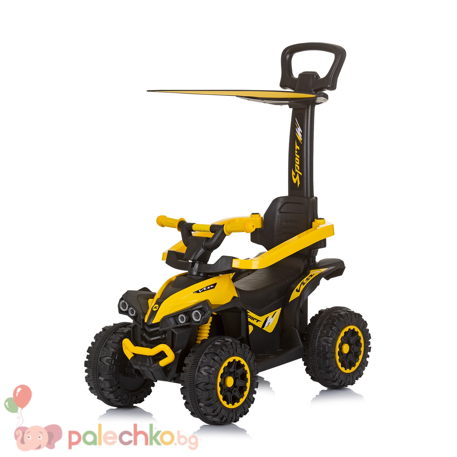 Кола за яздене с дръжка Chipolino ATV Жълта