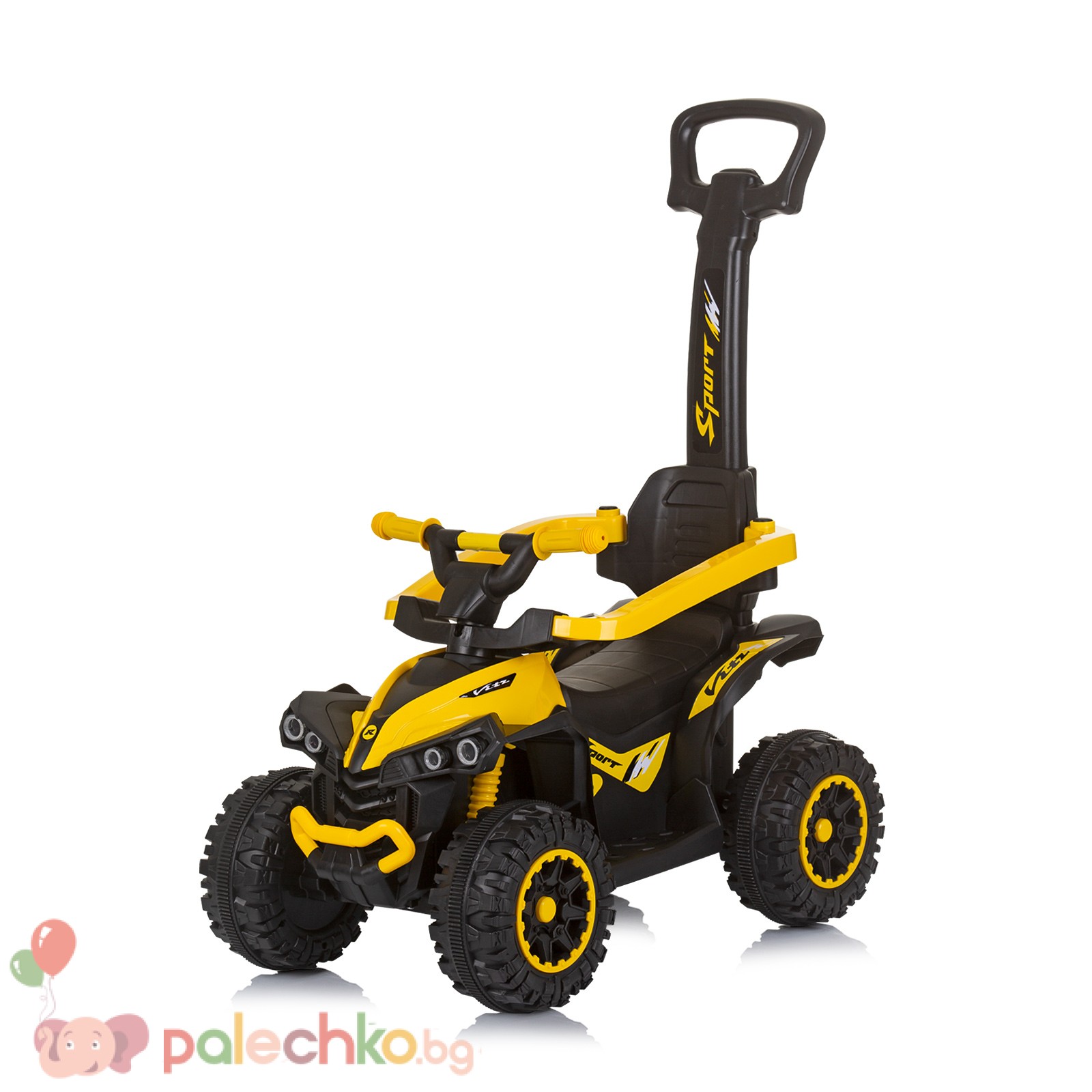 Кола за яздене с дръжка Chipolino ATV Жълта - Image 2