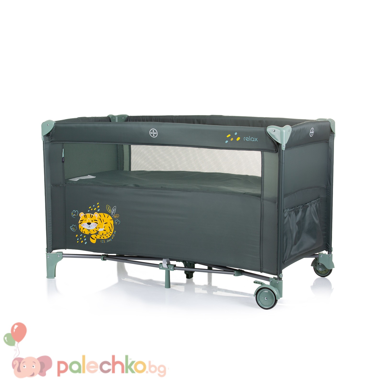 Бебешка кошара с падаща страна Chipolino Релакс Пастелно Зелено - Image 3