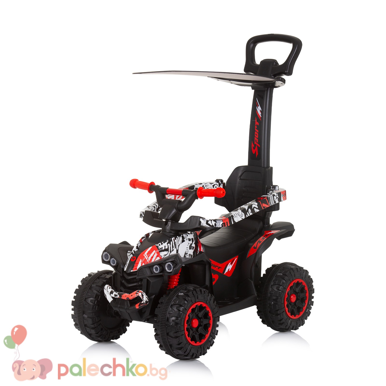 Кола за яздене с дръжка Chipolino ATV Бяло/Червено - Image 2