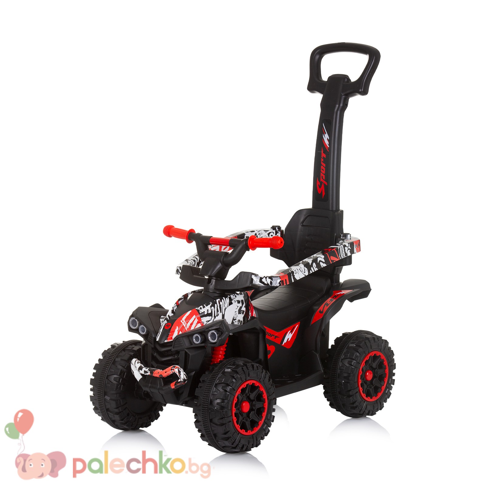 Кола за яздене с дръжка Chipolino ATV Бяло/Червено - Image 3