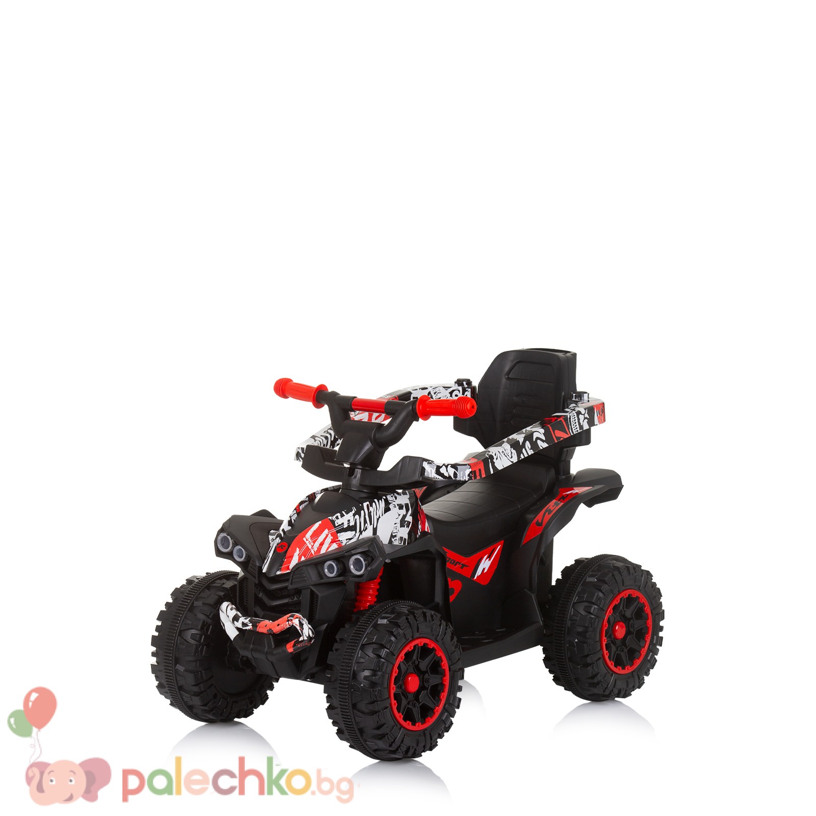Кола за яздене с дръжка Chipolino ATV Бяло/Червено - Image 4