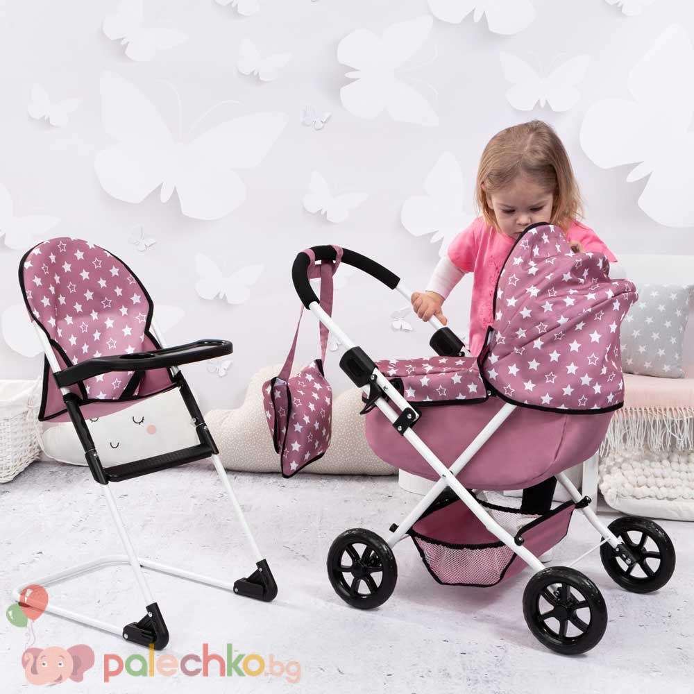 Количка за кукли и столче за хранене Bayer Cosy Розови - Image 7