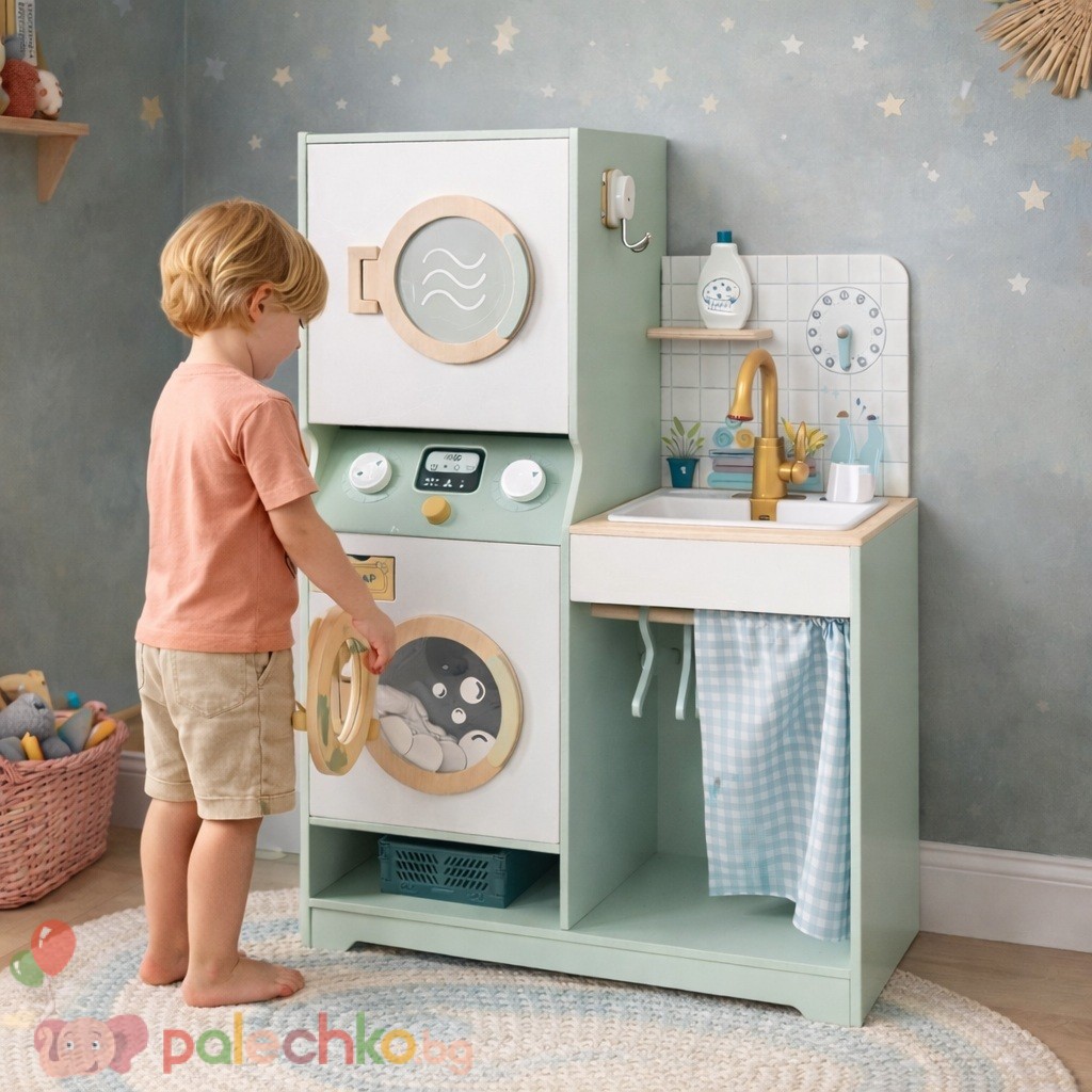 Детска дървена пералня 3в1 с мивка и сушилня Ginger Home - Image 3